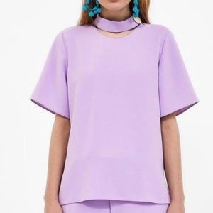 Zara Lavender Choker Neck Blouse